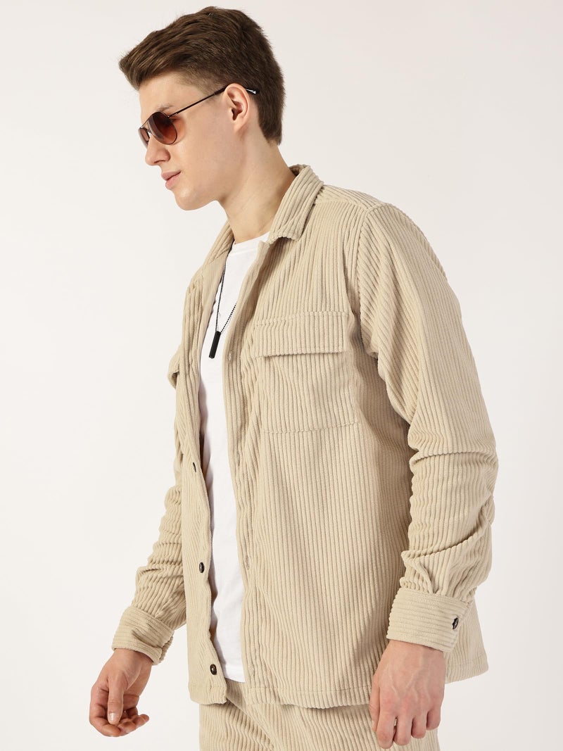 Thomas Scott Men Oversized Double Pocket Premium Corduroy Casual Shirt (TS1671_LightFawn, L) Light Fawn - Image 2