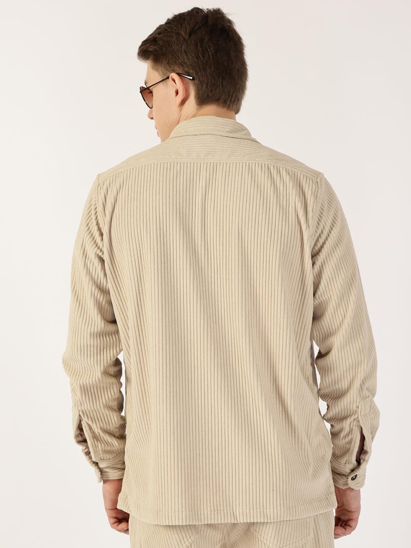 Thomas Scott Men Oversized Double Pocket Premium Corduroy Casual Shirt (TS1671_LightFawn, L) Light Fawn - Image 3
