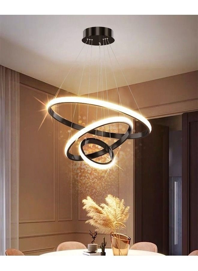 سي آند سي هوم مجموعة من 2 مصابيح قلادة حلقات LED دائرة ضوء السقف لاعبا اساسيا شنقا الديكور الثريا 60x120 و 60x150 سم - Image 2