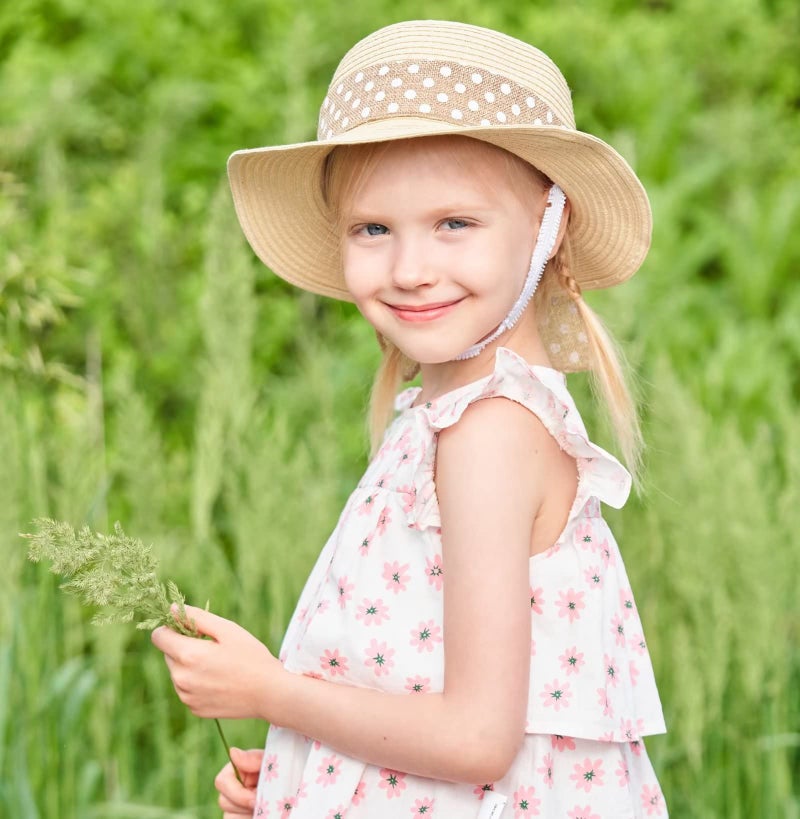 Connectyle Kids Classic Lovely Summer Straw Hat Cap Bowknot Beach Sun Protection Hats for Girls, 50 19.7"Head Girth, fit to 2 3T, Beige - Image 2