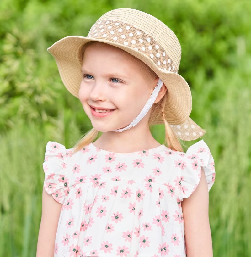 Connectyle Kids Classic Lovely Summer Straw Hat Cap Bowknot Beach Sun Protection Hats for Girls, 50 19.7"Head Girth, fit to 2 3T, Beige - Image 3