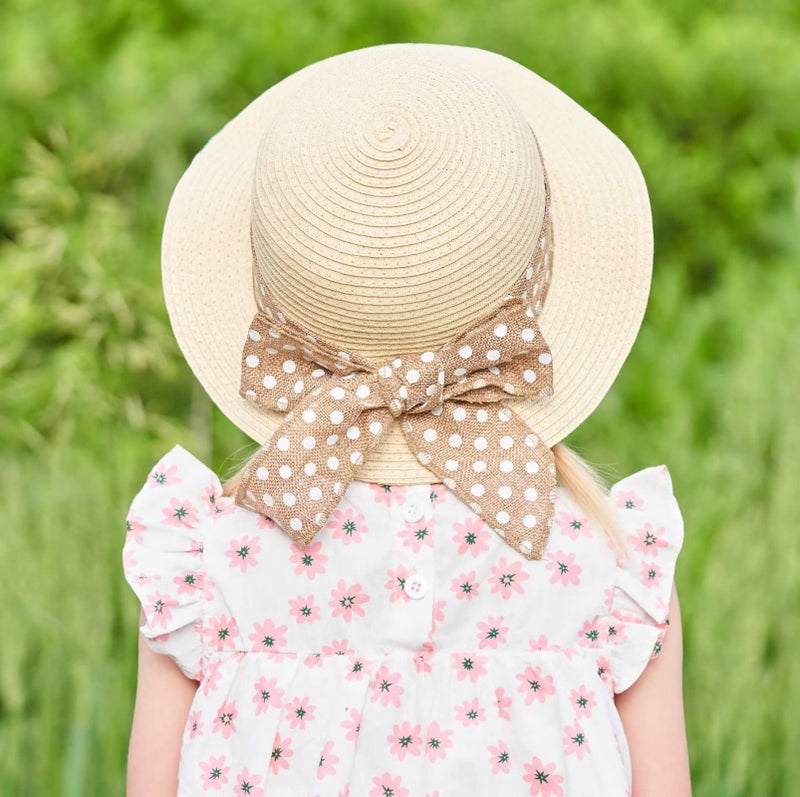 Connectyle Kids Classic Lovely Summer Straw Hat Cap Bowknot Beach Sun Protection Hats for Girls, 50 19.7"Head Girth, fit to 2 3T, Beige - Image 4
