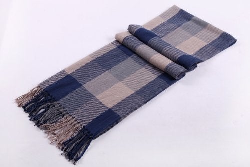 Wander Agio Women's Fashion Long Shawl Big Grid Winter Warm Large Scarf Grey - Image 3