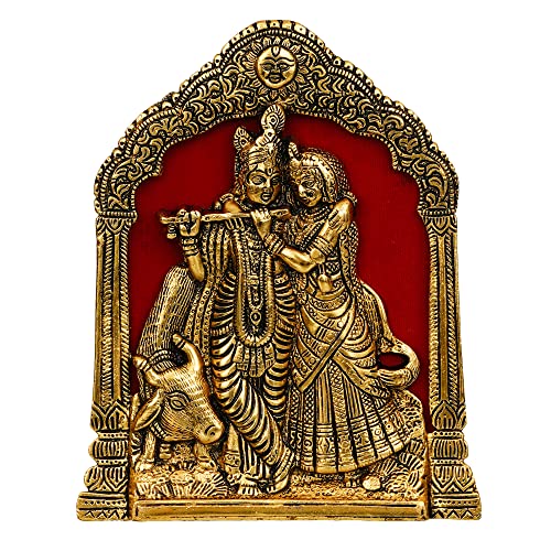 Webelkart Premium Metal Radha Krishna Idol Statue Wall Hanging for Home and Office Decor| Radha Krishna murti for Home Decor (7 x 8 Inches, Gold) - Image 2