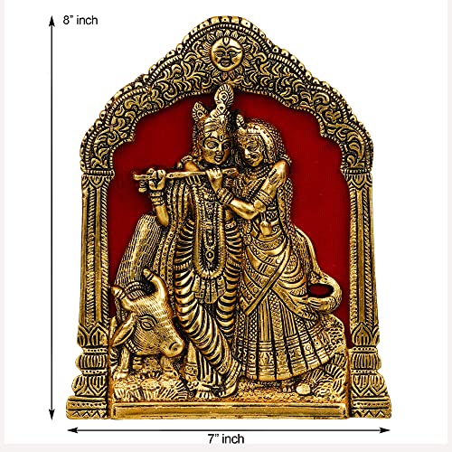 Webelkart Premium Metal Radha Krishna Idol Statue Wall Hanging for Home and Office Decor| Radha Krishna murti for Home Decor (7 x 8 Inches, Gold) - Image 3