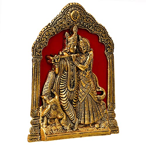 Webelkart Premium Metal Radha Krishna Idol Statue Wall Hanging for Home and Office Decor| Radha Krishna murti for Home Decor (7 x 8 Inches, Gold) - Image 4