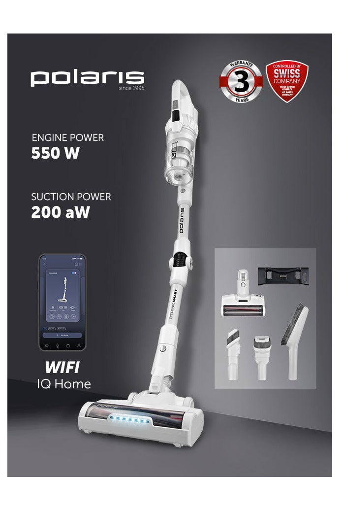 Polaris Polaris PVCS 4070 Cordless Vacuum | 600W Inverter Motor (10-yr) | 200 aW Suction | Wi-Fi IQ Home | Up to 80 min Runtime | HEPA 12 (99.5%) | Flex Motion 360° | Floor-Stand Charging Base | 0.3 L Dustbin - Image 2