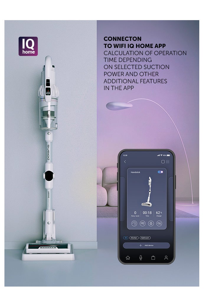 Polaris Polaris PVCS 4070 Cordless Vacuum | 600W Inverter Motor (10-yr) | 200 aW Suction | Wi-Fi IQ Home | Up to 80 min Runtime | HEPA 12 (99.5%) | Flex Motion 360° | Floor-Stand Charging Base | 0.3 L Dustbin - Image 3