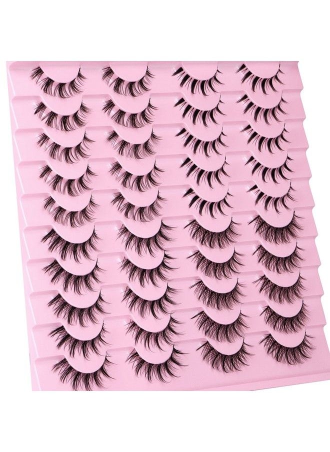 Newcally - Manga Lashes Natural Look Anime False Eyelashes 20 Pairs Clear Band Individual Wispy Fake Eyelashes Strip Spiky DIY Cluster Lashes Extension C Curl Cat Eye Lashes Pack - Image 1