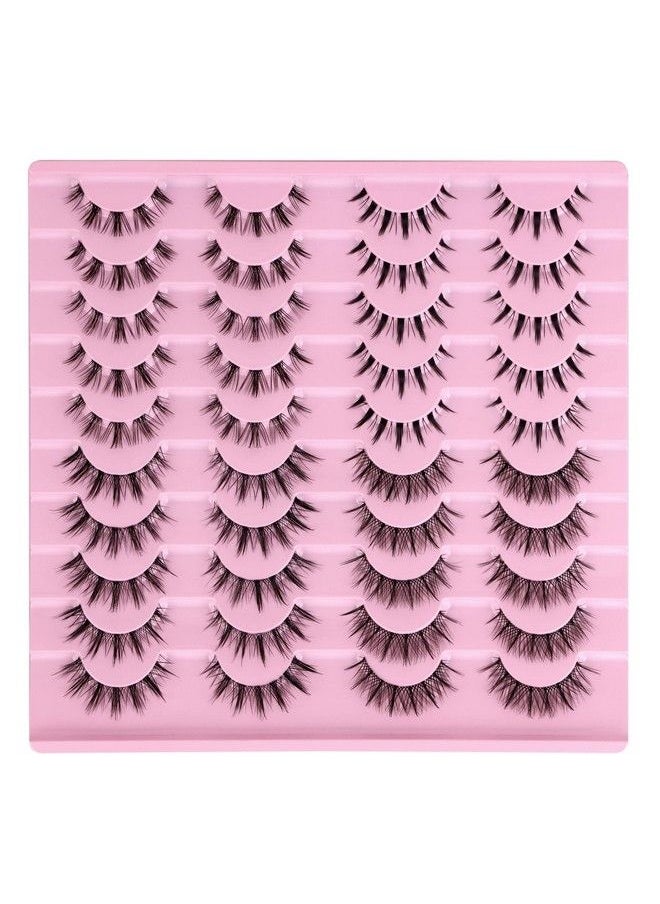 Newcally - Manga Lashes Natural Look Anime False Eyelashes 20 Pairs Clear Band Individual Wispy Fake Eyelashes Strip Spiky DIY Cluster Lashes Extension C Curl Cat Eye Lashes Pack - Image 1