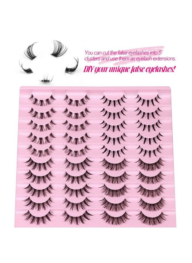Newcally - Manga Lashes Natural Look Anime False Eyelashes 20 Pairs Clear Band Individual Wispy Fake Eyelashes Strip Spiky DIY Cluster Lashes Extension C Curl Cat Eye Lashes Pack - Image 1