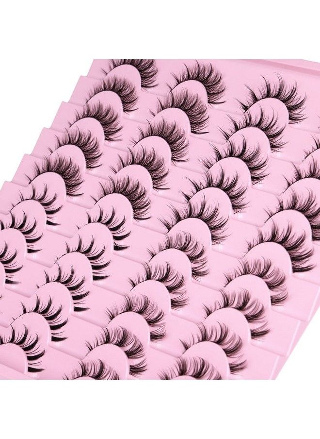 Newcally - Manga Lashes Natural Look Anime False Eyelashes 20 Pairs Clear Band Individual Wispy Fake Eyelashes Strip Spiky DIY Cluster Lashes Extension C Curl Cat Eye Lashes Pack - Image 1