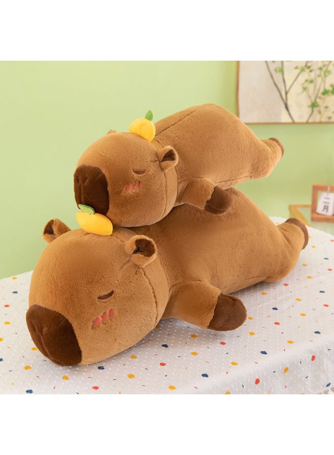 Creative Lie-style Capybara Pillow Persimmon Persimmon Ruyi Ka Piba Plush Doll Girls Bed Sleeping Long Pillow-Color:Capybara Pillow Persimmon Persimmon Ruyi-Height:60cm0.5kg