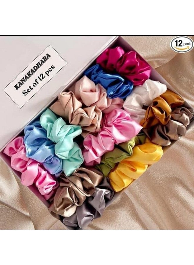 KANAKADHARA 12 PCS Satin Silk Hair Scrunchies for Women-Satin Scrunchies for Girls, Satin Silk Hair Ties for Women, Cute Hair Ties for Girls, Scrunchies for Women's Hair, Ponytail Holders, Sleepy Tie (Multicolor, 12) - Image 2