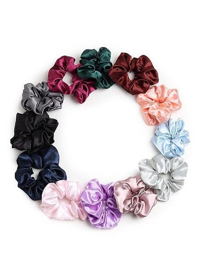 KANAKADHARA 12 PCS Satin Silk Hair Scrunchies for Women-Satin Scrunchies for Girls, Satin Silk Hair Ties for Women, Cute Hair Ties for Girls, Scrunchies for Women's Hair, Ponytail Holders, Sleepy Tie (Multicolor, 12) - Image 1