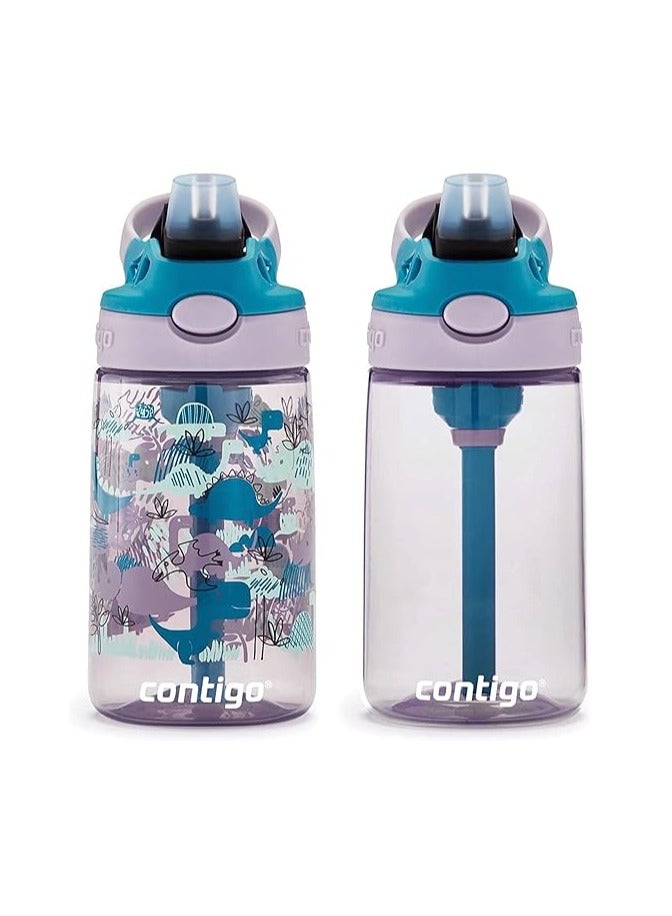Contigo Kids Straw Water Bottle with AUTOSPOUT Lid, 14oz., 2 Pack, Eggplant & Dinos - Image 2