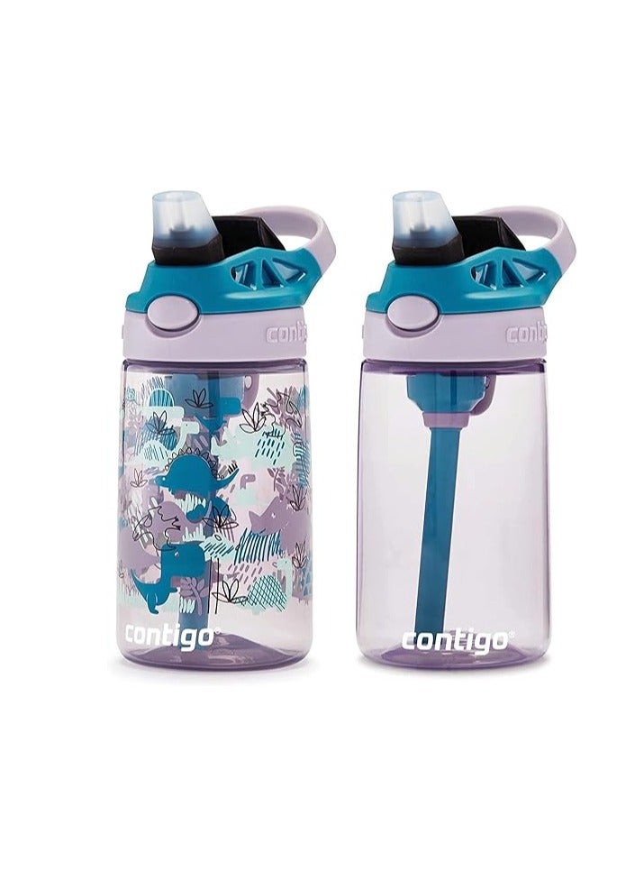 Contigo Kids Straw Water Bottle with AUTOSPOUT Lid, 14oz., 2 Pack, Eggplant & Dinos - Image 4