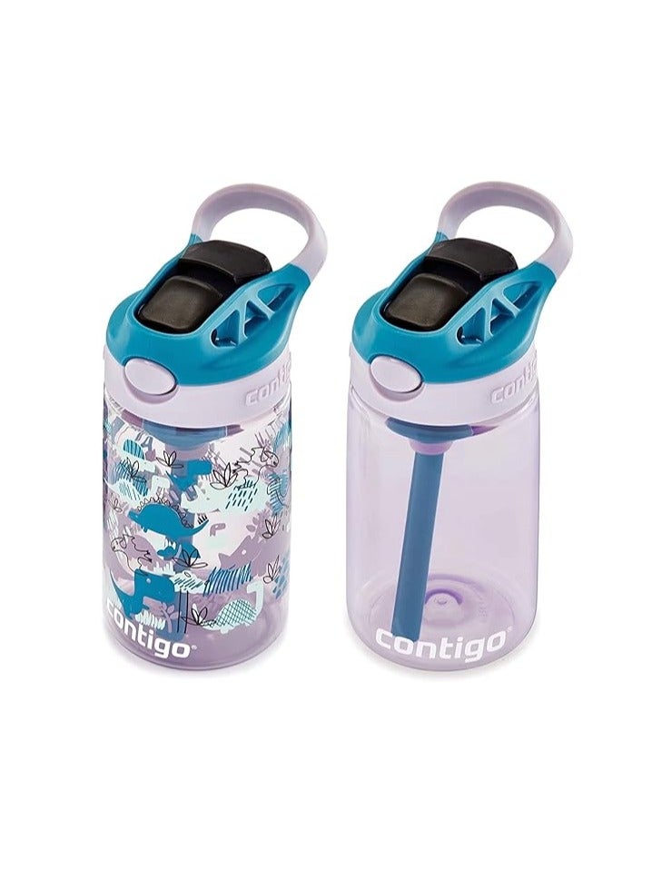Contigo Kids Straw Water Bottle with AUTOSPOUT Lid, 14oz., 2 Pack, Eggplant & Dinos - Image 5