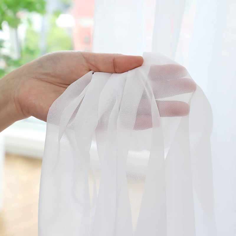 L&TEC Window White Sheer Curtains 84 Inches Long 2 Panels Sheer White Curtain Clear Basic Rod Pocket Panel Other Beige Grey Purple Pink 63 72 95 108 Inch Bedroom Children Living Room Yard Kitchen - Image 4