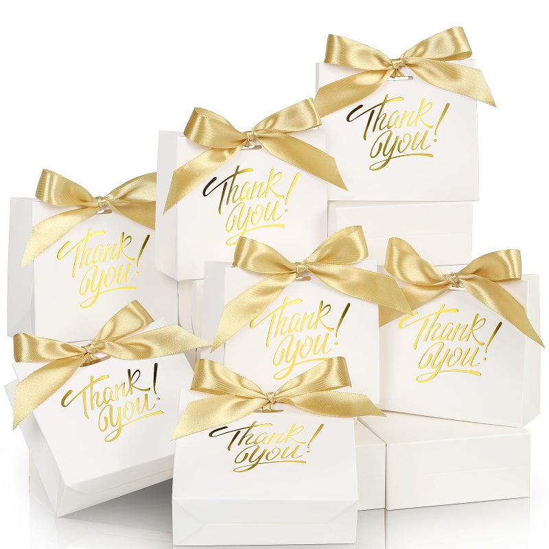 EQOREIIN Small Gift Bags, 25 Pack 4.5x1.8x3.9 Inches Mini Thank You Bags White Kraft Paper Gift Bag with Bow Ribbon, Perfect for Birthday, Wedding, Baby Shower - Image 1