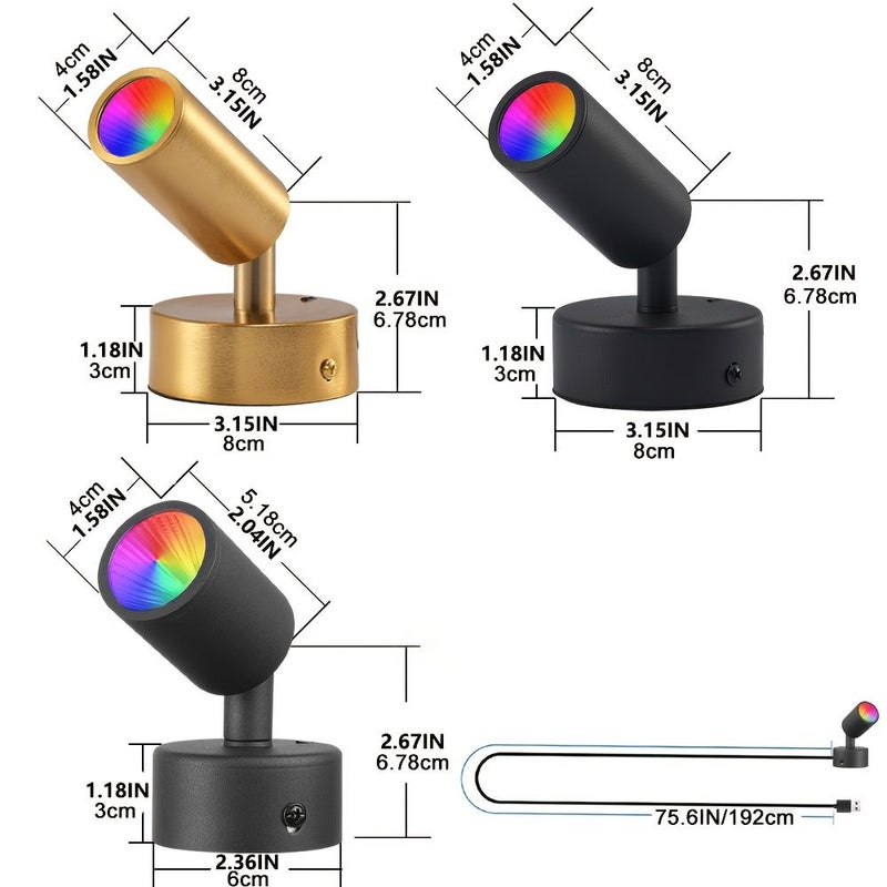 2 Pcs Golden LED Spotlight With Remote Control Dimmable Ultra Bright USB Indoor Light - Image 3