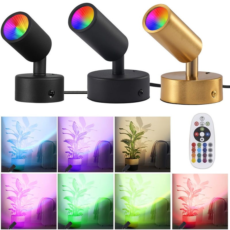 2 Pcs Golden LED Spotlight With Remote Control Dimmable Ultra Bright USB Indoor Light - Image 1
