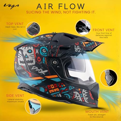 Vega VF 11 Dirt-X Challenge Full Face Motorcycle Helmet with Matte Shock Absorbing Shell, Aerodynamic Design, Ventilated Interior, Aggressive Racing Styling Dull Black Red -M - Image 2