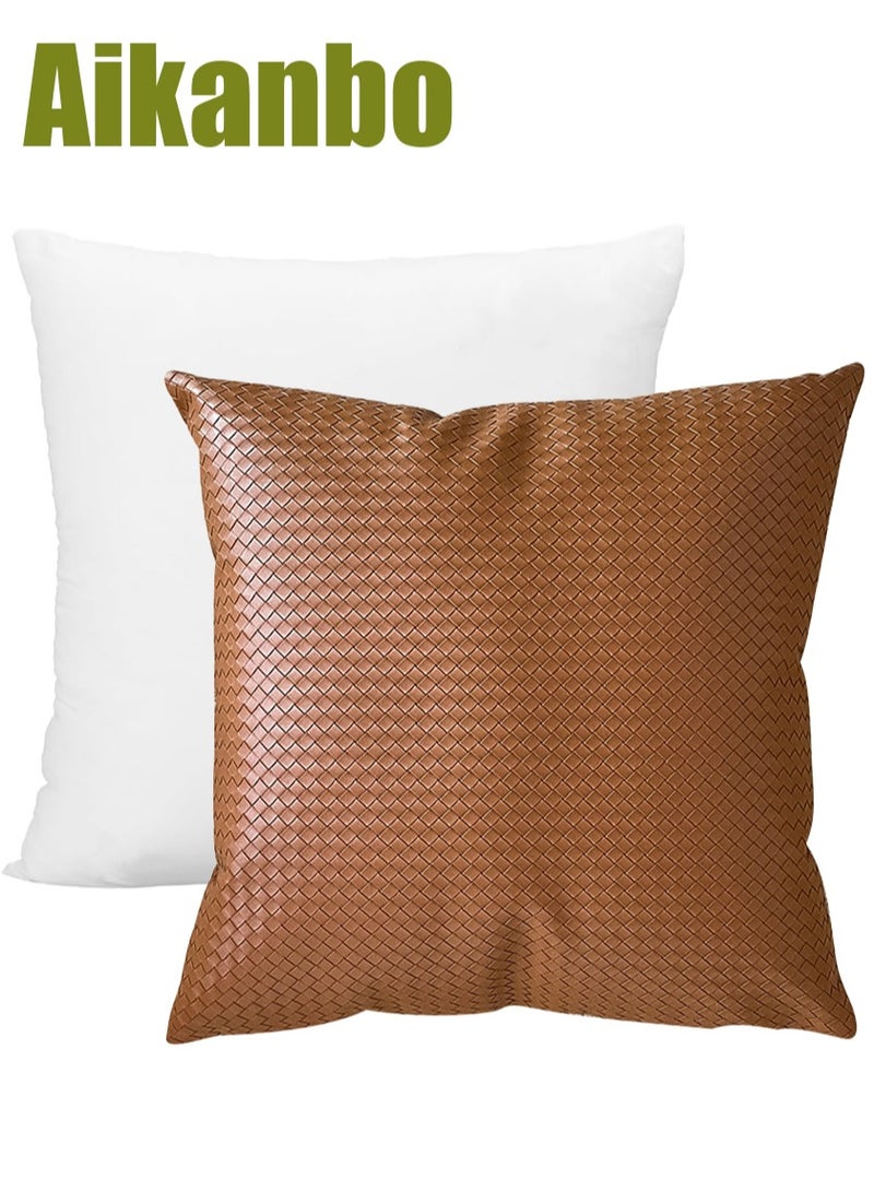 ايكانبو مجموعة وسائد من الجلد الصناعي المنسوج من مادة البولي يوريثين مقاس 50×50 سم (تتضمن غطاء وسادة وبطانة وسادة)، وسادة فناء مقاومة لجميع الأحوال الجوية، جاهزة للاستخدام عند فتحها، لتزيين أثاث الحديقة المنزلية (برتقالي وبني) - Image 1