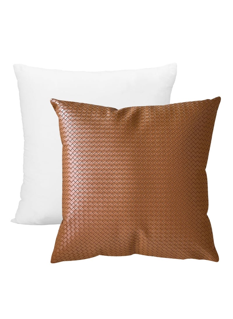 Aikanbo 50*50cm PU Woven Imitation Leather Cushion Set（Includes Pillowcase and Pillow Core），All-Weather Patio Pillow, Ready to Use When Opened, for Home Garden Furniture Decoration (Orange Brown) - Image 1