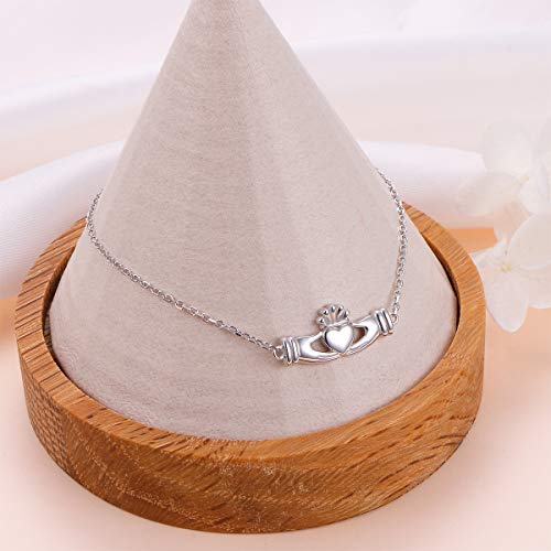 FLYOW S925 Sterling Silver Adjustable Foot Chain Claddagh Ankle Bracelet Anklet Jewelry for Women Birthday Gift Love Gift (Claddagh) - Image 4