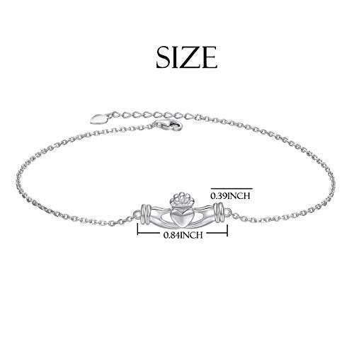 FLYOW S925 Sterling Silver Adjustable Foot Chain Claddagh Ankle Bracelet Anklet Jewelry for Women Birthday Gift Love Gift (Claddagh) - Image 5