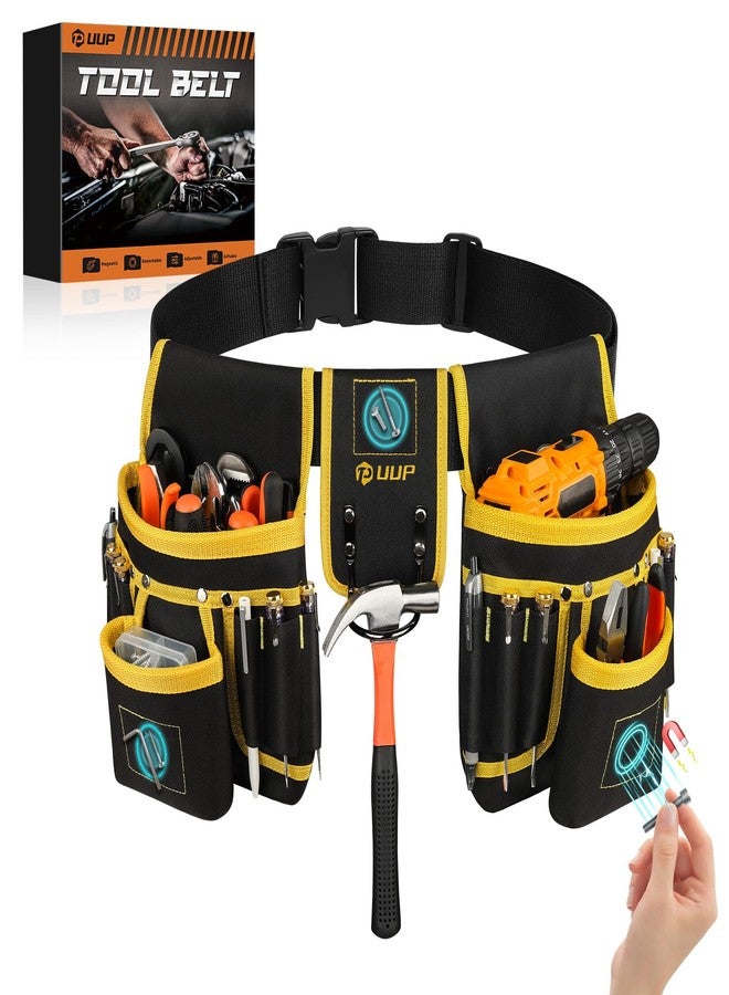 UUP Tool Belt, 22 Pocket Tool Belts for Men Black and Yellow Heavy Duty Tool Pouch Bag, Detachable & Adjustable Tool Bags for Carpenter, Electrician, Woodworker, Construction - Image 1