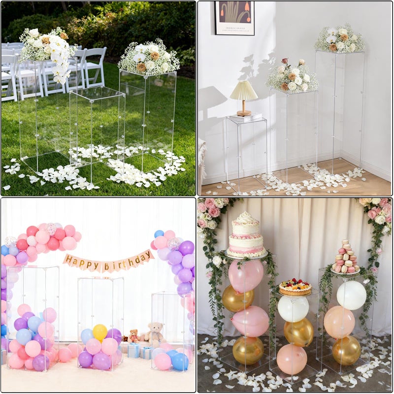 Vincidern 3pcs Acrylic Square Pedestal Stand for Party, Clear Lucite Display Pedestal for Flowers, Sculptures, Cake, Wedding, Events, Art Gallery, Party Decor 31.5*11.8''(L), 27.6*11.2''(M), 23.6*10.2''(S) - Image 3
