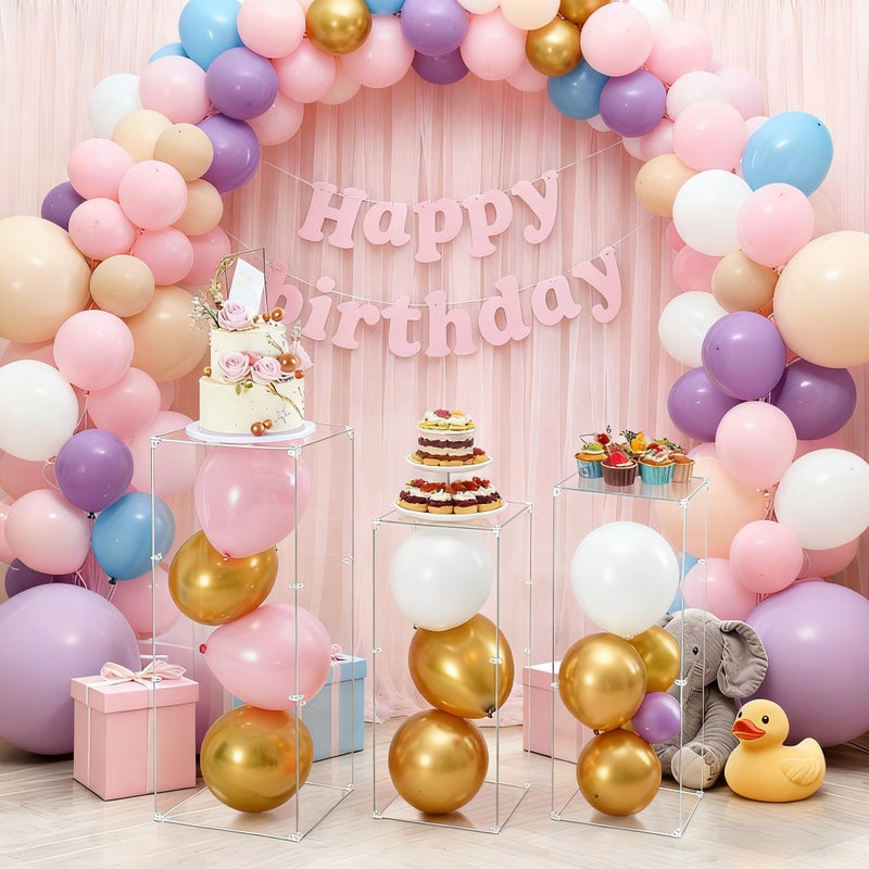 Vincidern 3pcs Acrylic Square Pedestal Stand for Party, Clear Lucite Display Pedestal for Flowers, Sculptures, Cake, Wedding, Events, Art Gallery, Party Decor 31.5*11.8''(L), 27.6*11.2''(M), 23.6*10.2''(S) - Image 2
