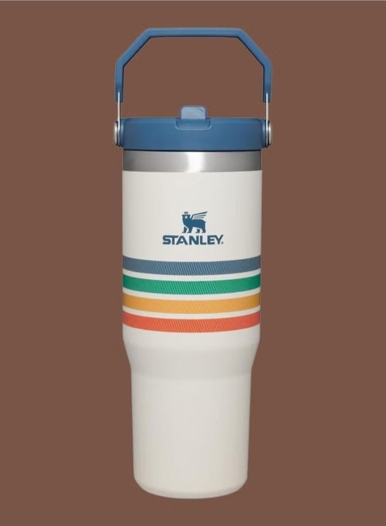 Stanley كوب ستانلي آيس فلو سعة 30 أونصة من الفولاذ المقاوم للصدأ مع قشة - معزول بالفراغ، مقاوم للتسرب، يحافظ على المشروبات باردة لمدة 12 ساعة أو مثلجة لمدة يومين، لون كريمي، مثالي للمنزل أو المكتب أو السيارة - Image 1