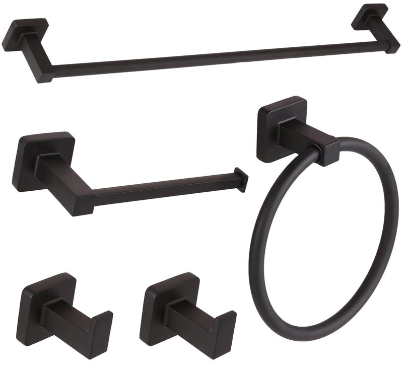 Ntipox 5 Pieces Black Bathroom Hardware SetWall Mounted 236 inch Towel Bar Set Matte BlackTowel Rack SetToilet Paper HolderMatte Black Bathroom Accessories Set