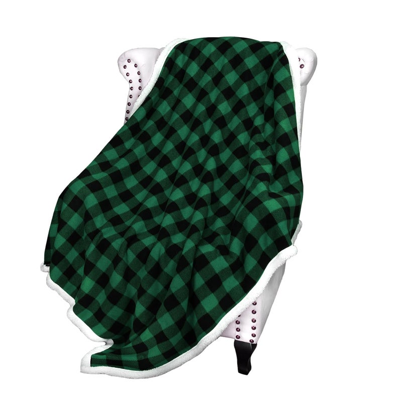 Catalonia Buffalo Plaid Green Sherpa Throw Blanket Reversible Soft Fuzzy Comfy Snuggly Throws for Couch 50x60 inches St Patrick Gift