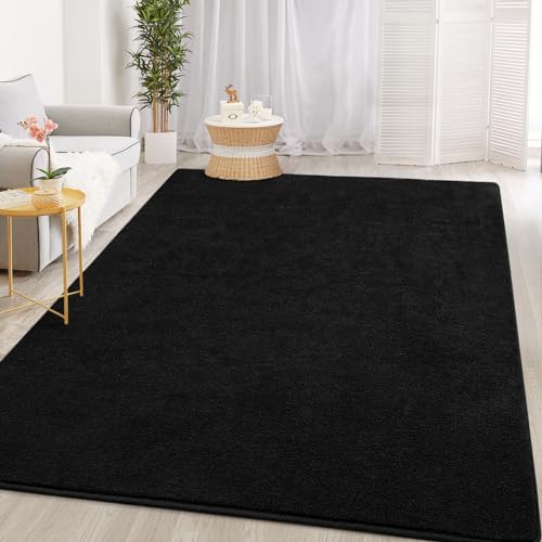 Gifeas Large Ultra Soft Modern Area Rugs for Living Room Bedroom, 4x6 Feet Black Thickened Memory Foam Indoor Solid Minimalist Carpets, Non-Slip Comfy Rug for Boys Girls Nursery Room Home Decor - Image 4