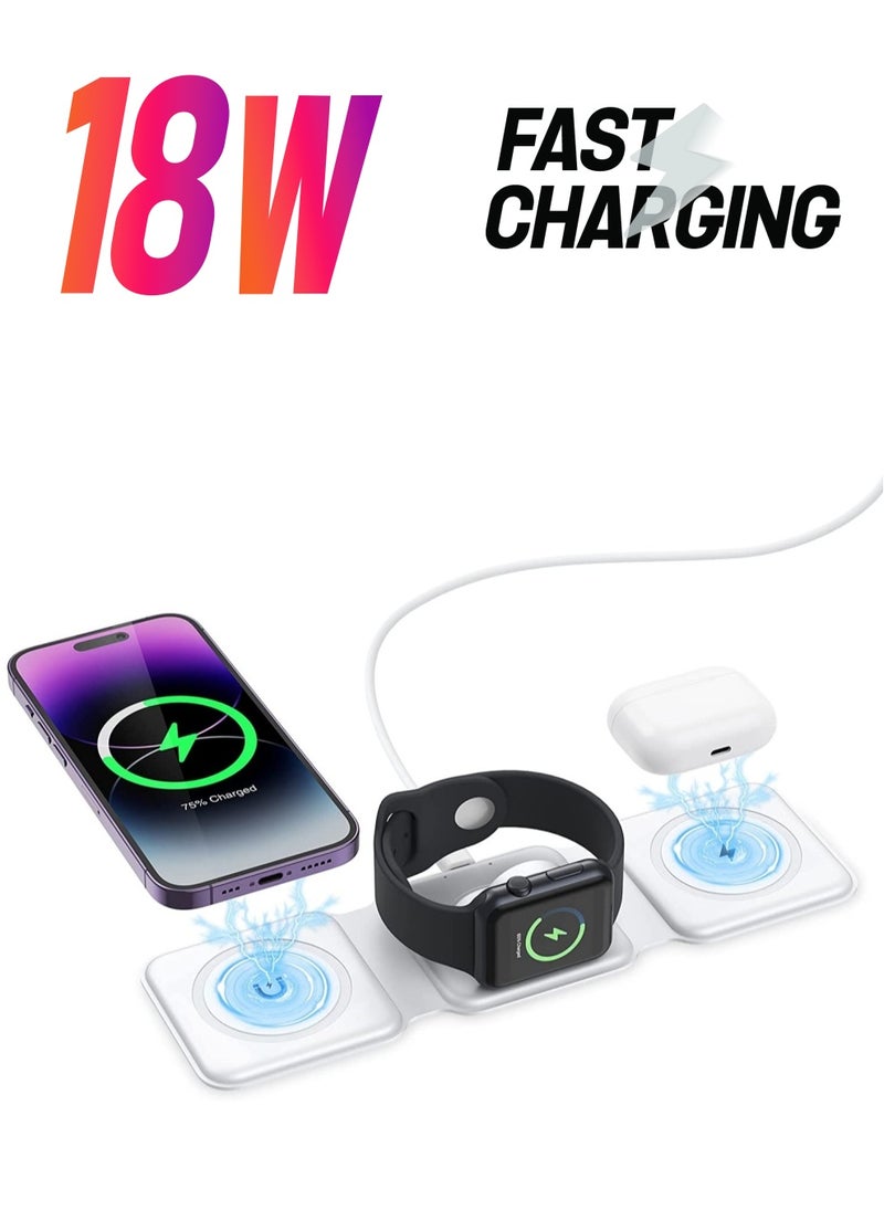 Generic 3 in 1 Wireless Charger, Foldable Magnetic Charger Station, 18W Fast Wireless Charging Pad, Compatible with iPhone 14/13/12/11, Samsung Galaxy, AirPods, Google Pixel, i-Watch  - Image 1