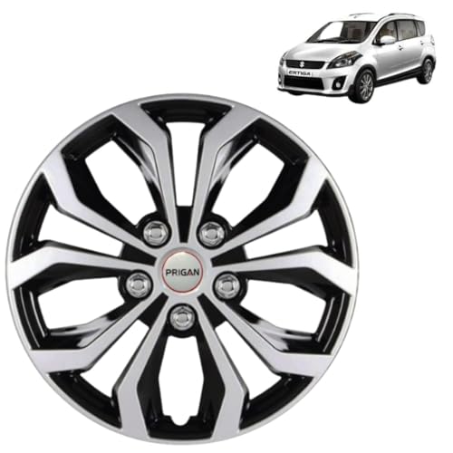 PRIGAN Ertiga Black Silver Wheel Cover 15" for Maruti Ertiga (Set of 4 Pcs) (Press Fitting) Model- Vision_DC_15 - Image 1