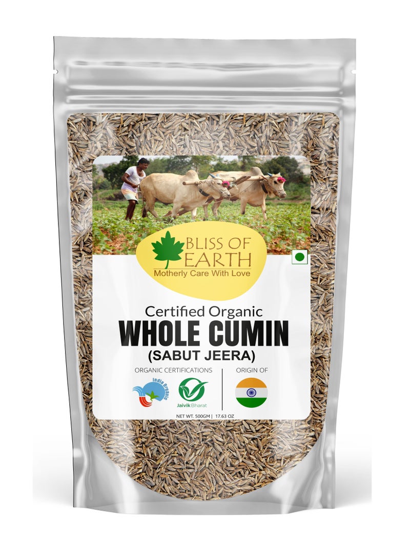 BLISS OF EARTH 500gm Organic Cumin Seed Jeera Whole Spice Sabut Jeera Good For Health & Cooking - Image 1
