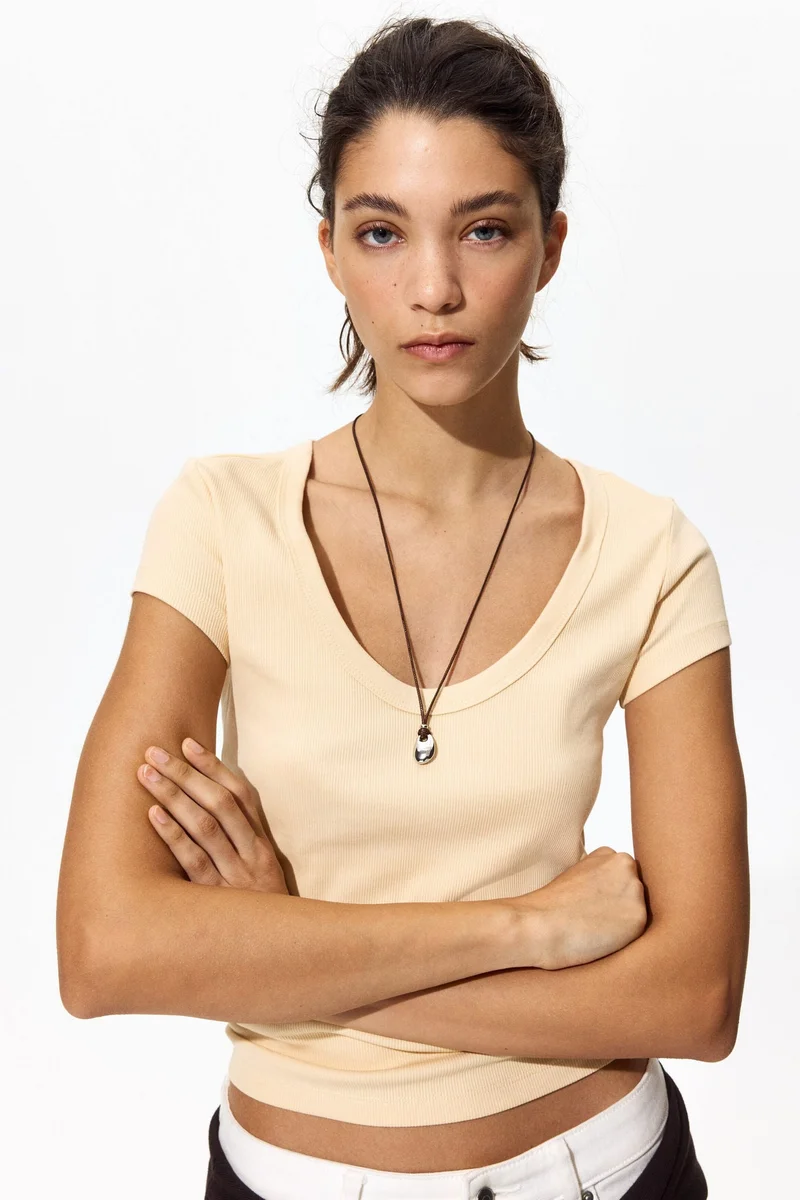 H&M Ribbbed scoop-neck T-shirt