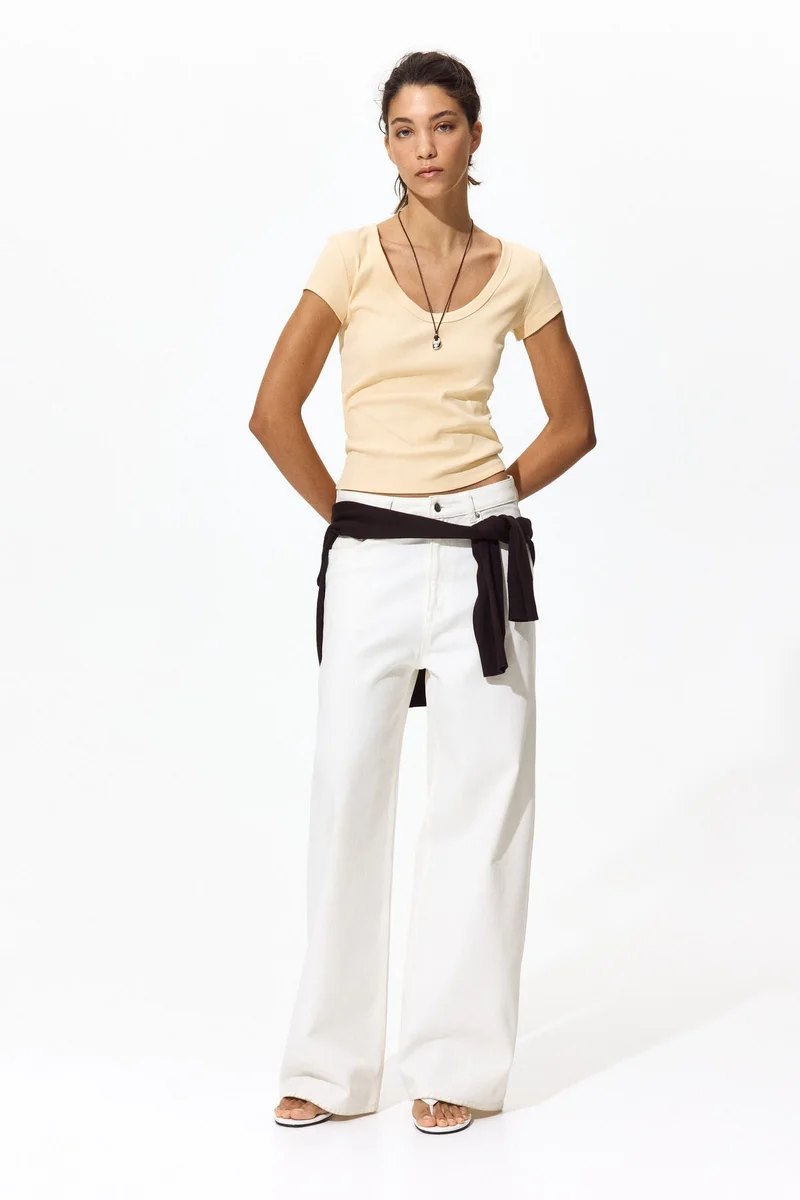 H&M Ribbbed scoop-neck T-shirt