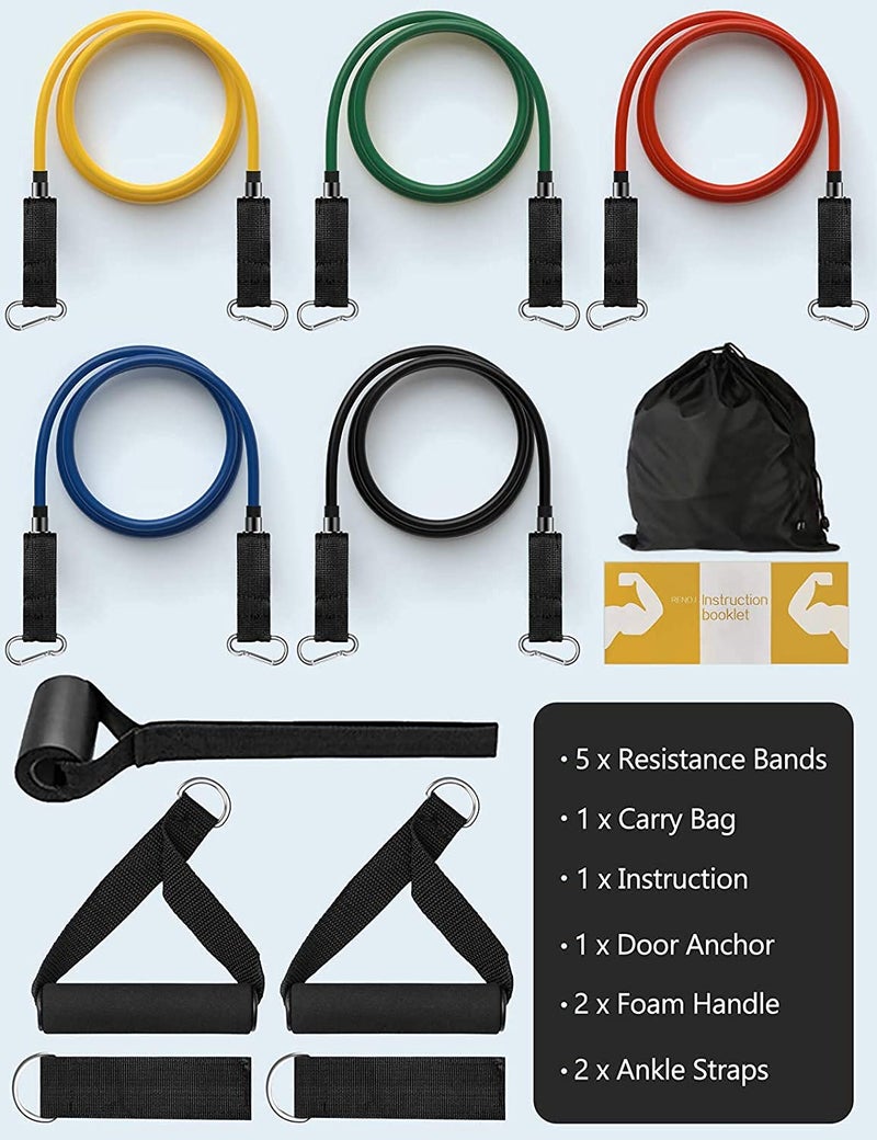 FASHNEX Natural Rubber Premium 11 Pcs Resistance Band Set For Men & Women (As Per Image) - Image 4