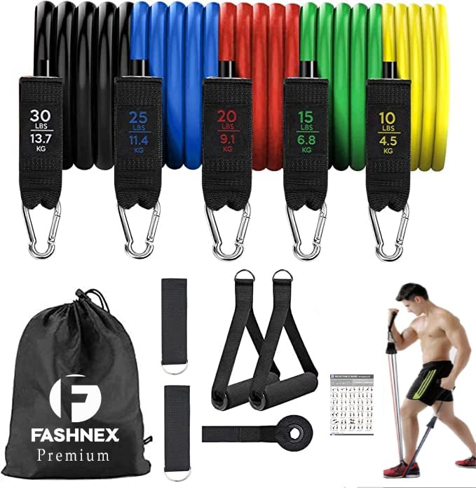 FASHNEX Natural Rubber Premium 11 Pcs Resistance Band Set For Men & Women (As Per Image) - Image 1