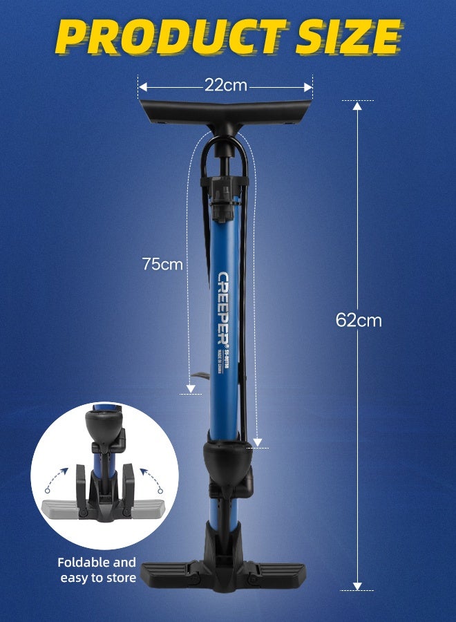 CREEPER مضخة دراجات يدوية بمقياس ضغط 160psi مضخة الضغط العالي مناسبة للدراجات والسيارات والدراجات النارية - Image 5