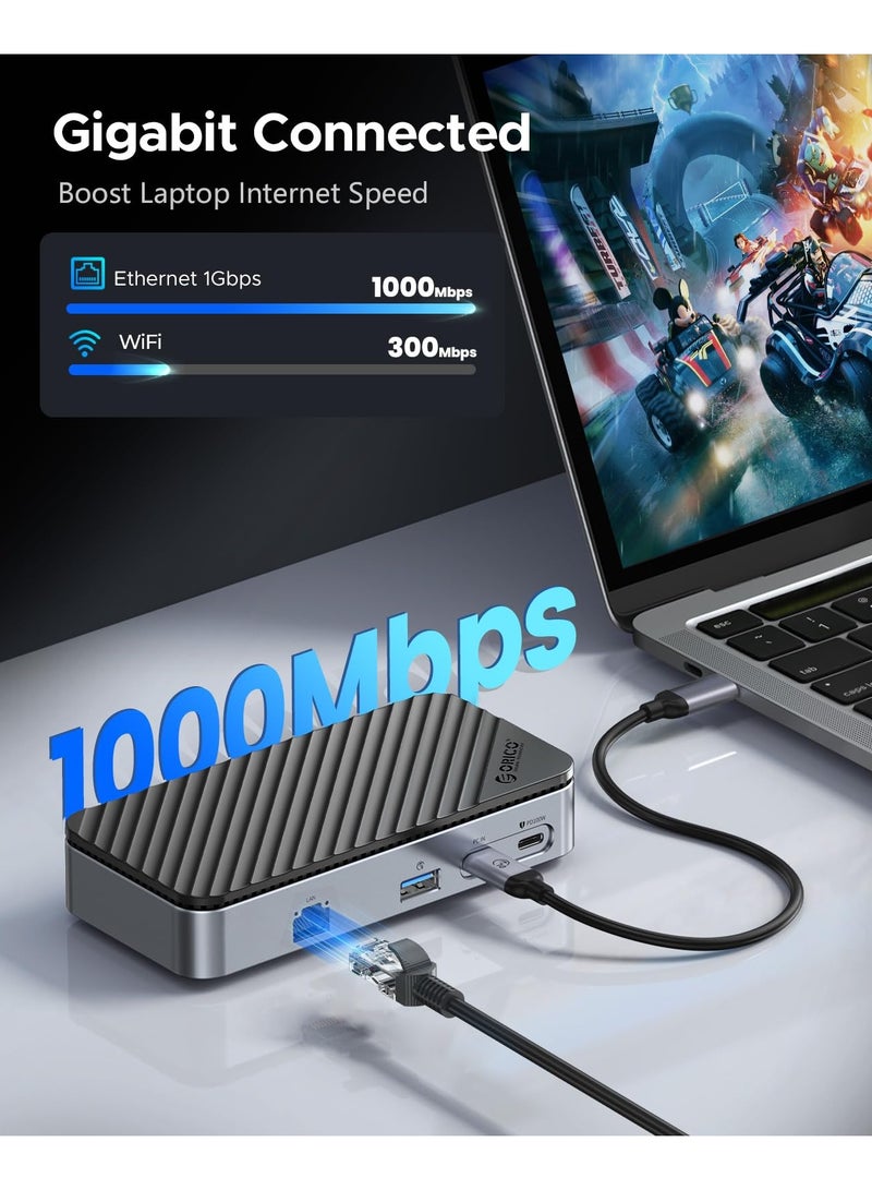 Orico ORICO 9-in-1 USB C Hub with M.2 NVMe SSD Enclosure 10Gbps, Tool Free Hub Docking Station Adapter with Built-in Fan, Gigabit Ethernet, 100W PD, SD/TF, Type C & USB A for Laptop MacBook Mac mini -M2P7 - Image 2