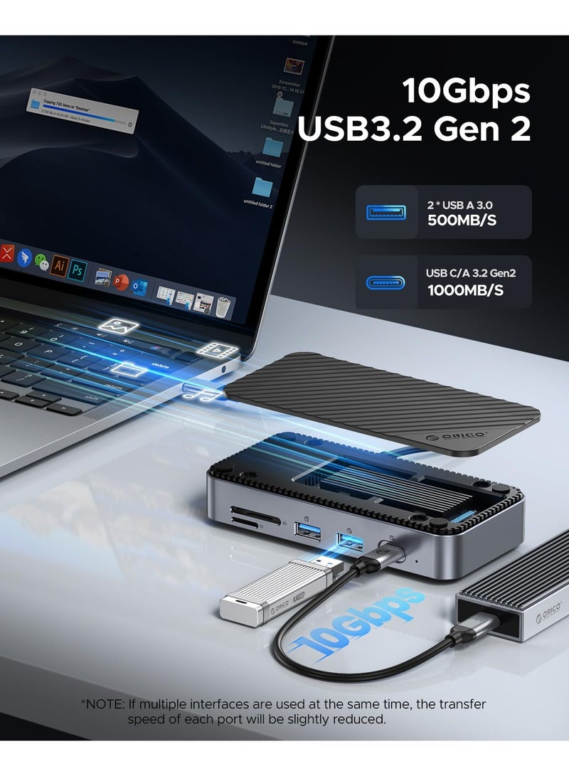 Orico ORICO 9-in-1 USB C Hub with M.2 NVMe SSD Enclosure 10Gbps, Tool Free Hub Docking Station Adapter with Built-in Fan, Gigabit Ethernet, 100W PD, SD/TF, Type C & USB A for Laptop MacBook Mac mini -M2P7 - Image 5