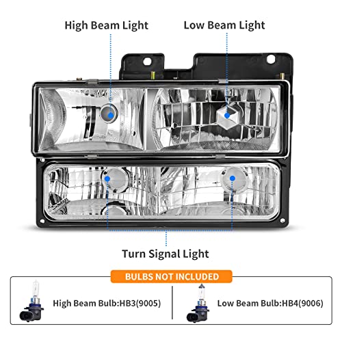 DWVO Headlights Assembly Compatible with Chevy Silverado Tahoe C/K Suburban GMC Yukon 1990 1991 1992 1993 1994 1995 1996 1997 1998 1999 - Image 2