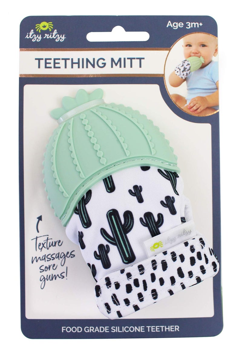 Itzy Ritzy Silicone Teething Mitt - Soothing Infant Teething Mitten with Adjustable Strap, Crinkle Sound & Textured Silicone to Soothe Sore & Swollen Gums - For Ages 3 Months & Up (Cactus) - Image 2